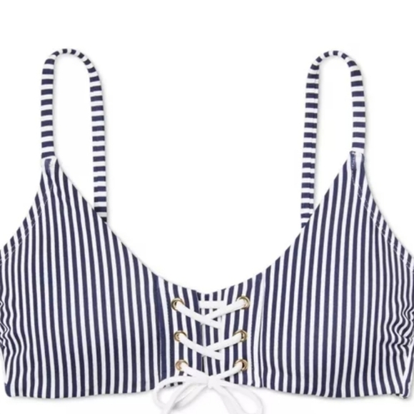 𝅺xhilaration Blue Striped Lace Front Bikini Top - Picture 4 of 8